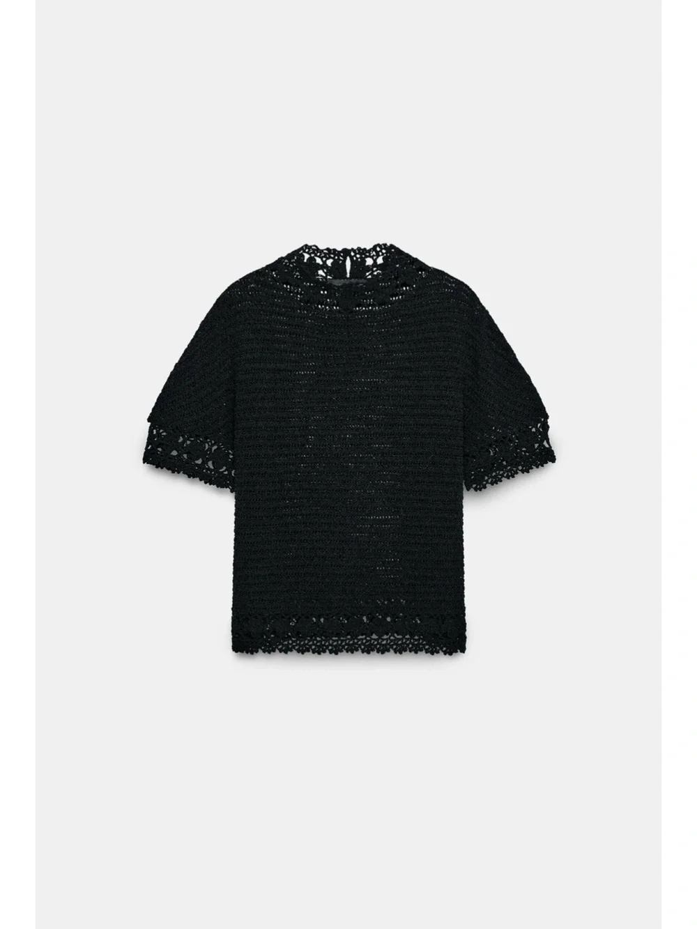 Zara Black Crochet Short Sleeve Knit Top